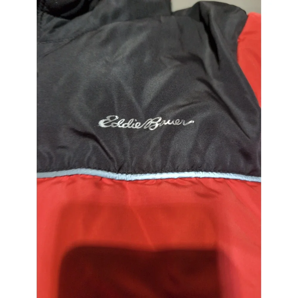 Eddie Bauer Kids Puffer Jacket L (14) Red Black Sherpa Lined‎ Hooded Coat